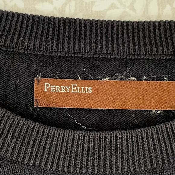 Vintage Perry Ellis Cotton Long Sleeve Crew Neck Argyle Sweater, Black, XL - Picture 4 of 10